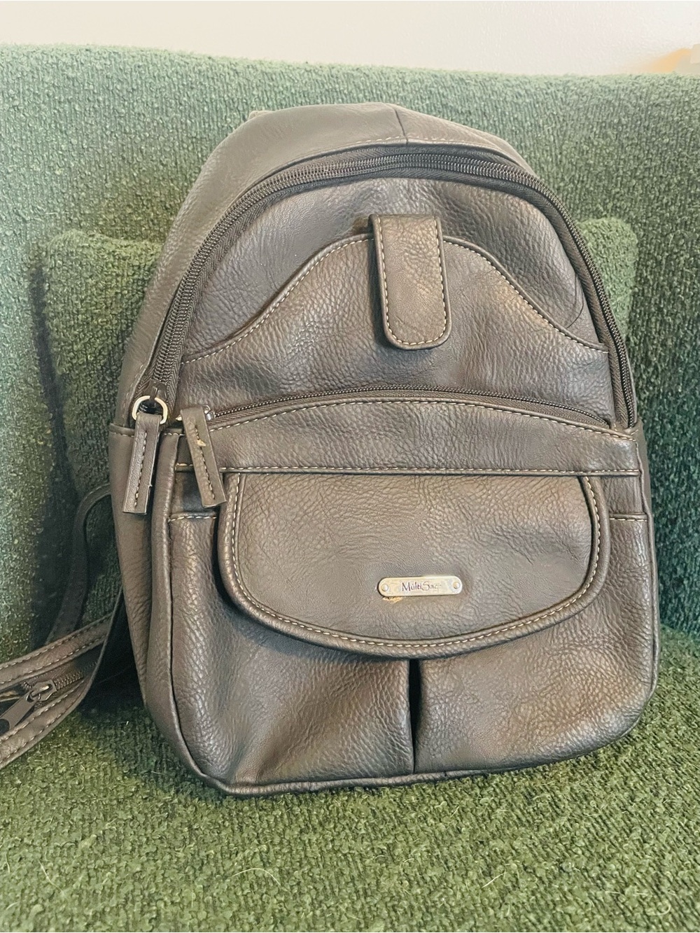 Small Black Faux Leather Backpack with Front Pocket